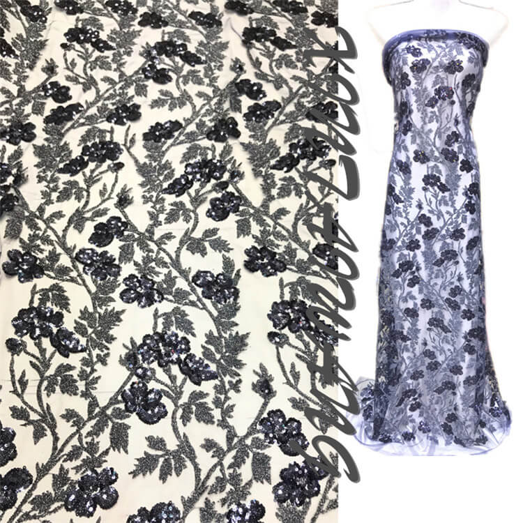 Sequin Evening Women's Polyester Embroidered Fabric for Women's Wear W 2